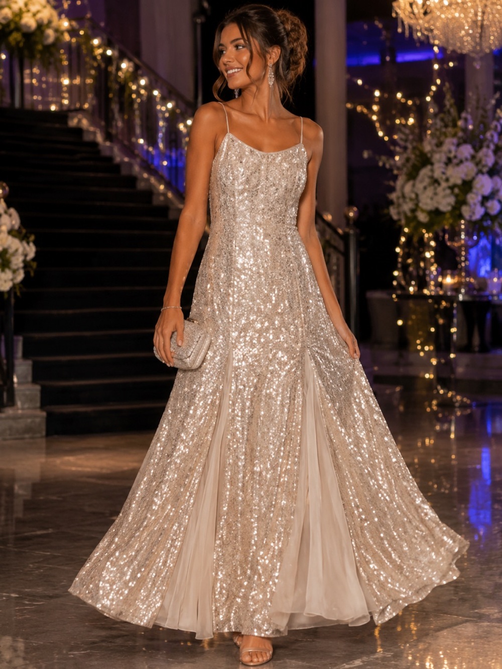 Hailey Logan by Adrianna Papell Champagne Sequin Dress